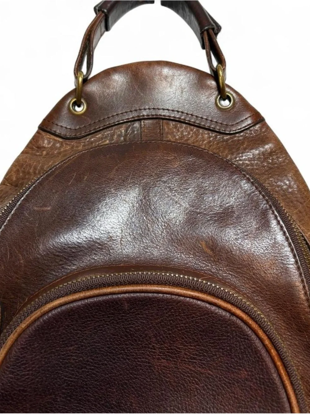 Vintage M. London New York Leathercraft Brown Leather Backpack Purse - Picture 2 of 8